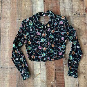 Vintage Rodeo Western Wear Womens M Floral Cropped Button Up Long Sleeve Shirt